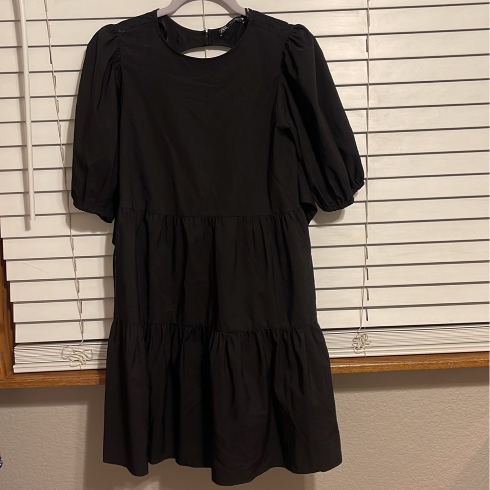 Zara Black Tiered Puff Sleeve Mini Dress